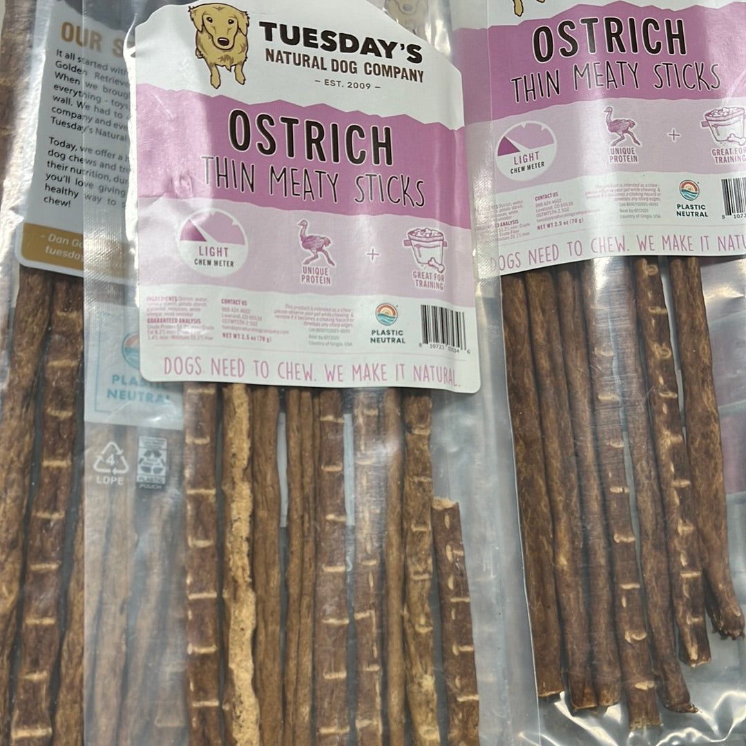 Ostrich Thin Meaty Stick by Tuesday's Natural Dog Company