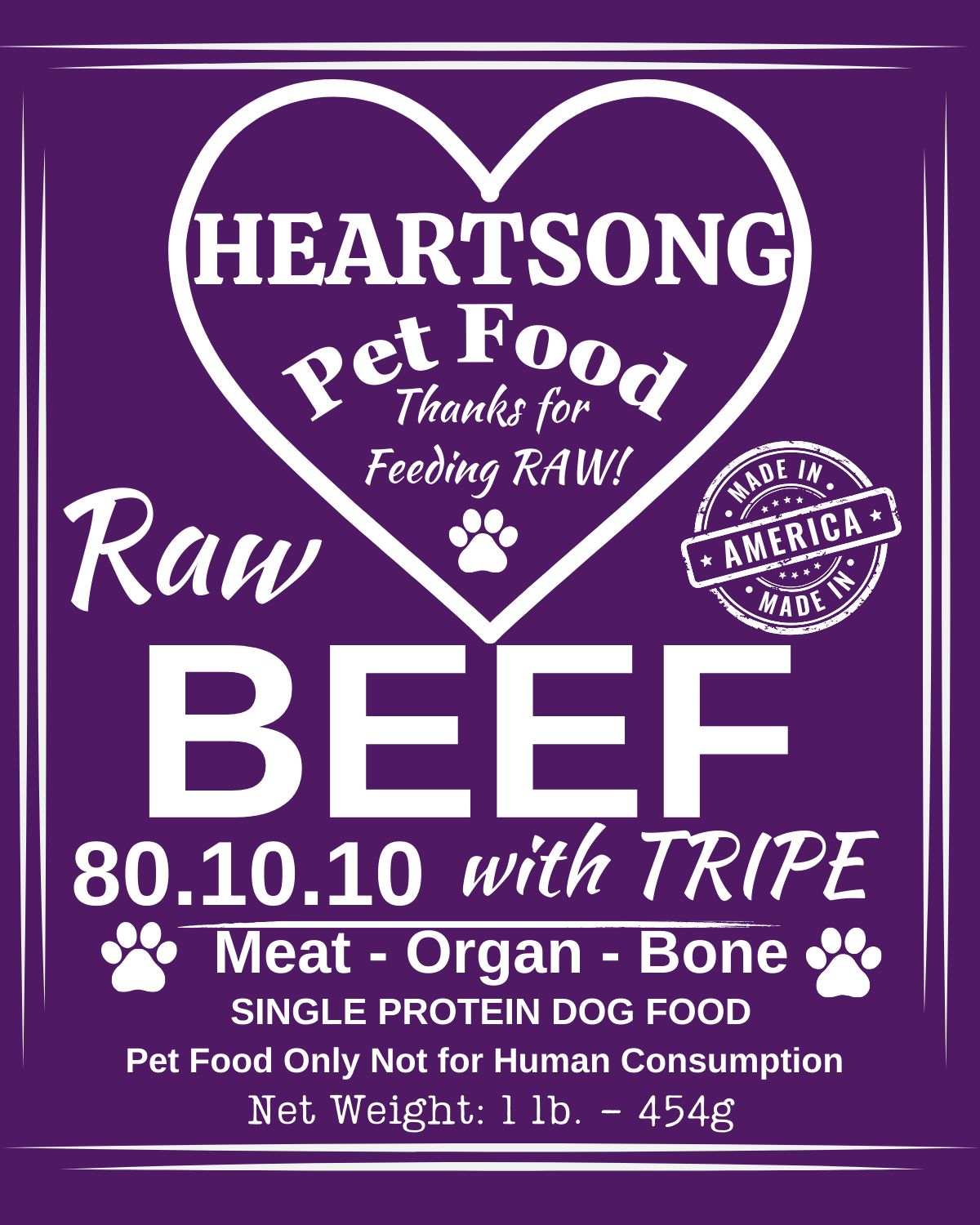 rawpetfooddeliverymarket Beef w/TRIPE Mix 80/10/10 – Heartsong