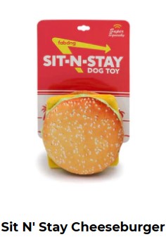 fab dog SIT-N-STAY Cheeseburger Super Squeaky Toy!