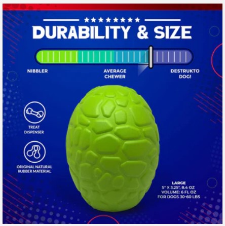 DINOSAUR EGG DURABLE RUBBER CHEW TOY & TREAT DISPENSER