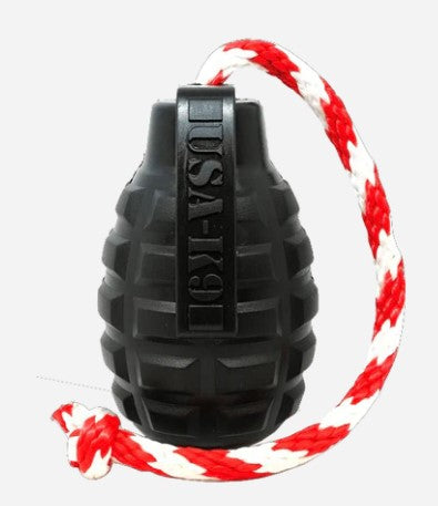 SODA PUP USA-K9 Grenade Durable Rubber Chew Toy, Treat Dispenser, Reward Toy, Tug Toy, and Retrieving Toy